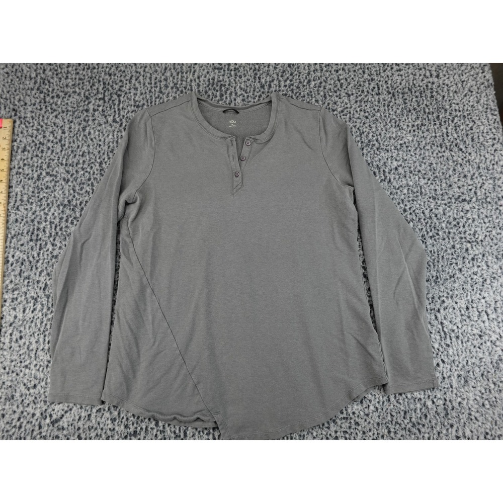 Nau Henley Top Womens XL Gray Organic Cotton Tencel Long Sleeve Asymmetrical